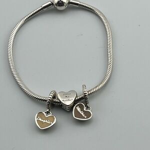 Pandora Bracelet 8" Plus 3 Charms - Mother Daughter First Mother Second Friend